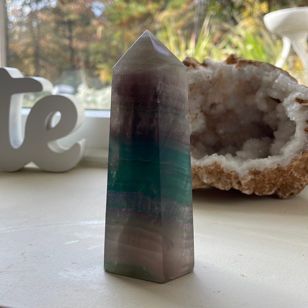 Beautiful Banded Large Chunky Fluorite Tower Obelisk